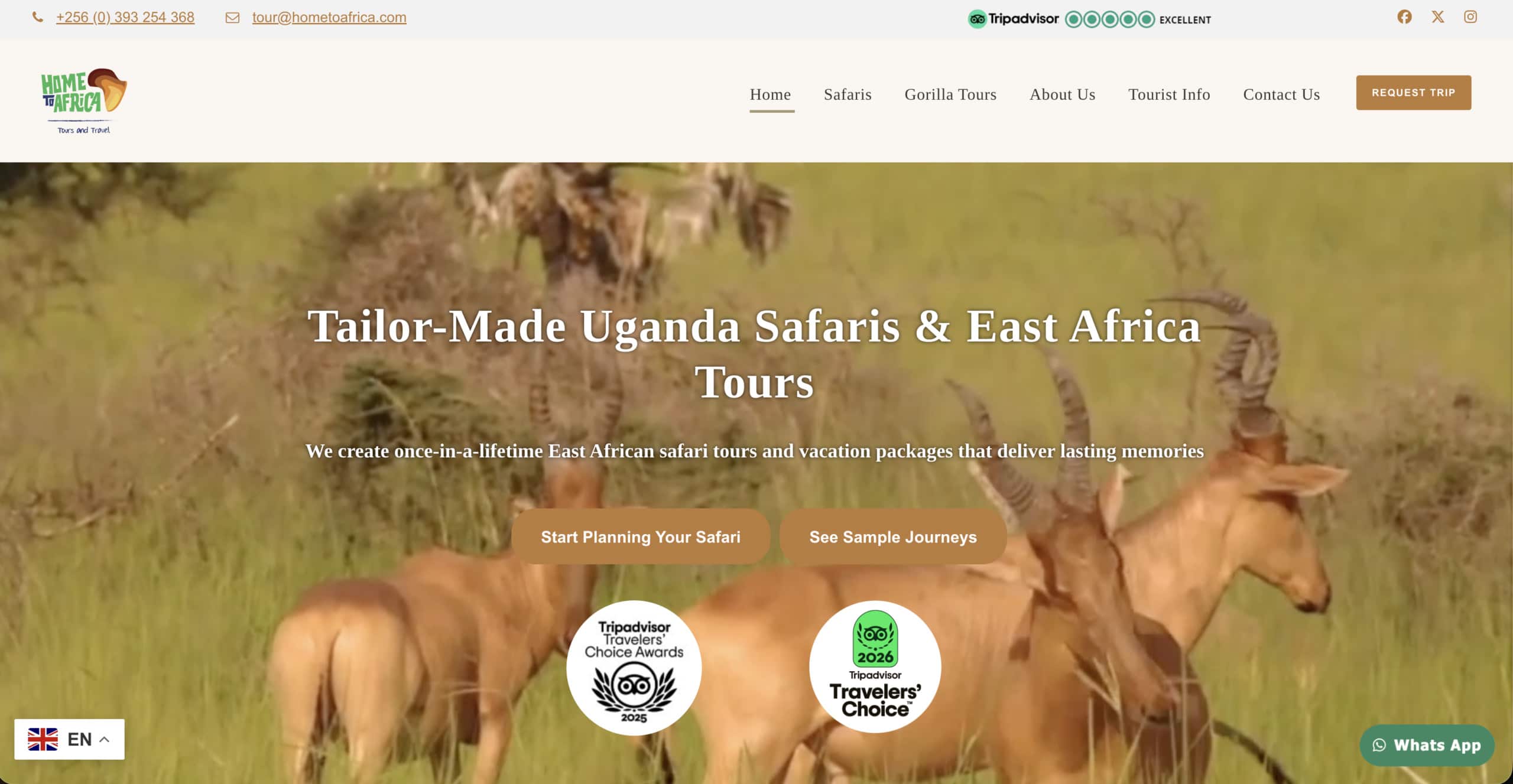 Home to Africa tour operator website homepage, designed by Tour Operator Sites